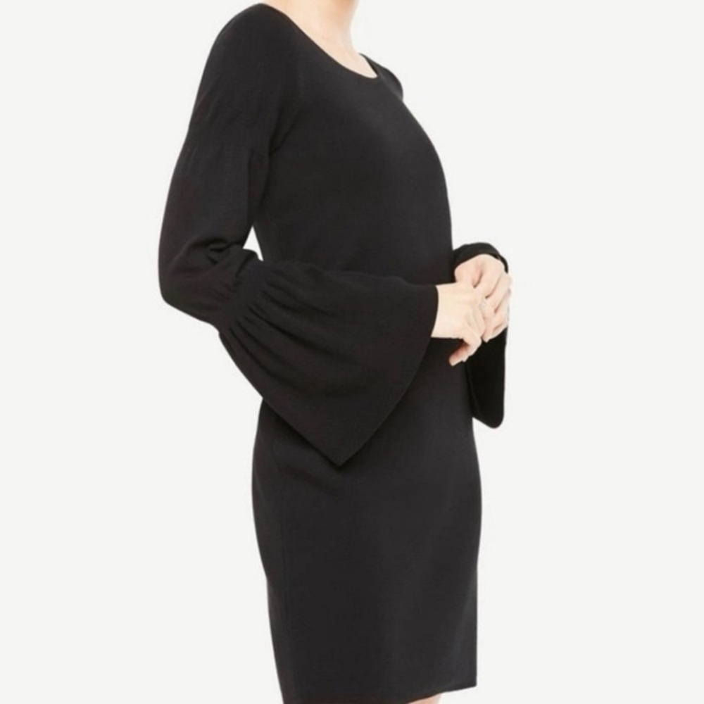 Ann Taylor Black Knit Sweater Dress With Bell Sleeves